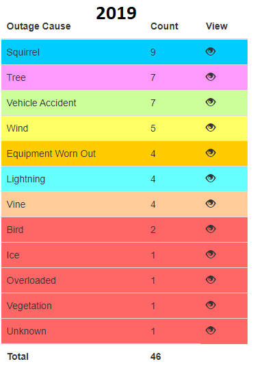 2019 Outage Reports